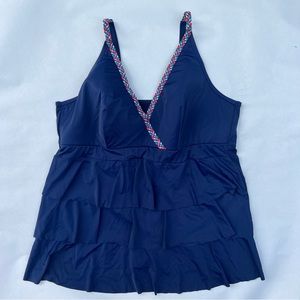 Womens Plus sized swim by Cacique navy blue tankini‎ bathing suit top size 24